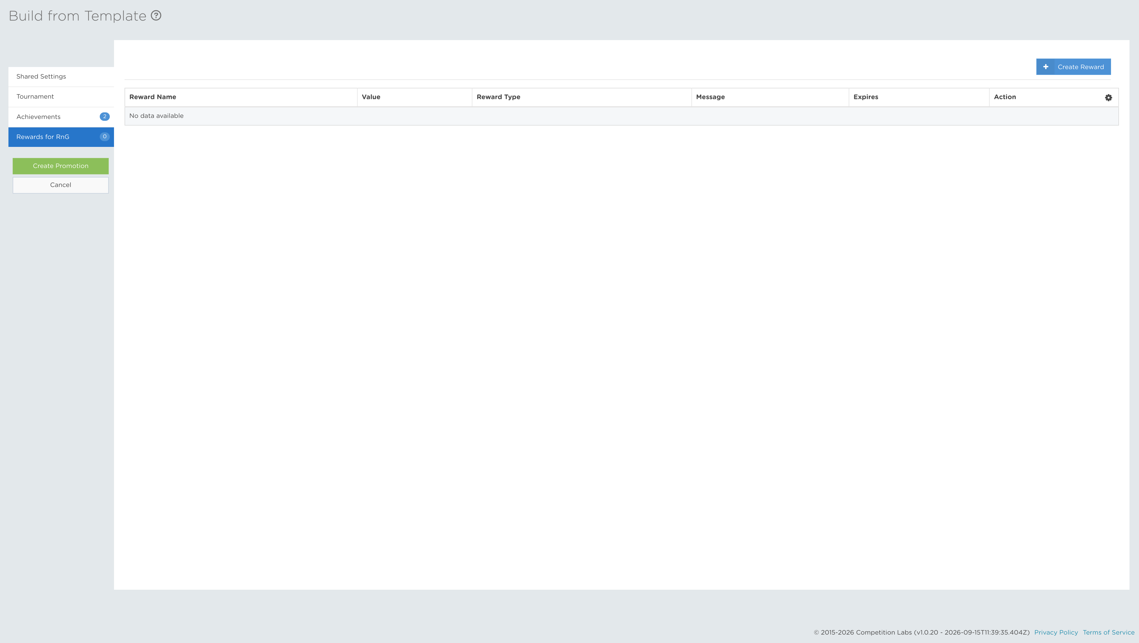 Flow Template RNG Rewards tab